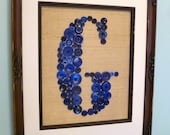 Baby Boy Nursery Button Monogram -- Navy Blue on Antique White Silk -- For 8"x10" Frame (frame not included)
