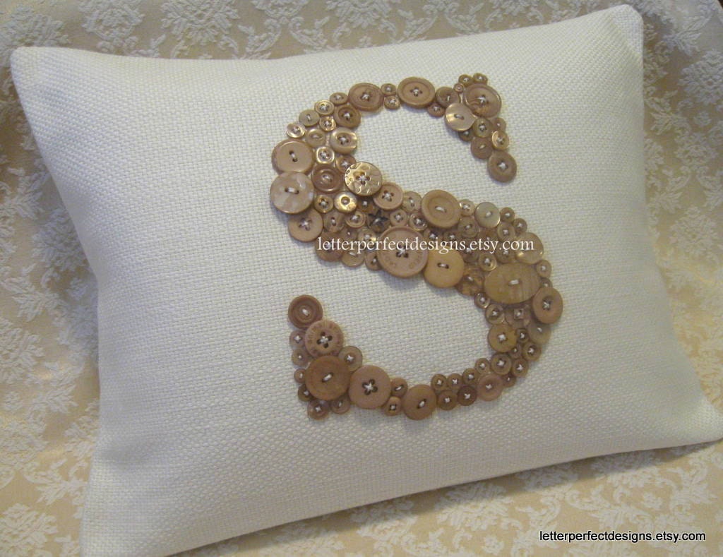 Personalized Pillow Monogrammed in Taupe Buttons -- 12x16 -- by Letter Perfect Designs