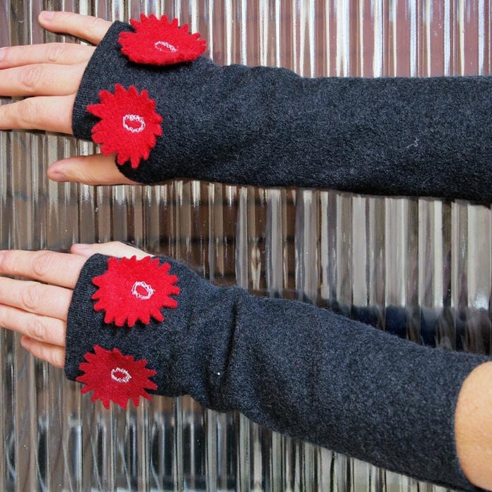 FREE SHIPPING Tubeway Armies Arm Warmers - Grey with Red Flowers