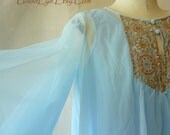 Vintage 60s Night Gown Peignoir small Sky Blue Gown Robe  Floaty Hollywood Goddess Sans Souci