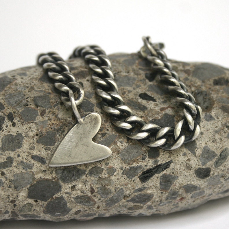 Sterling Silver Heart Tag Bracelet Heavy Curb Chain  -  Have a Heart