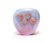 Lampwork Glass Bead Focal Handmade Flowers Coral on Turquoise Pink Purple