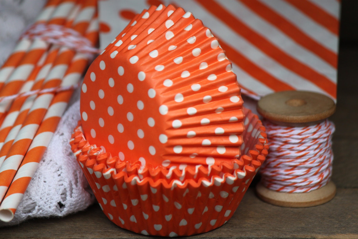 Orange Polka Dots Paper Cupcake Liners Set of 25 Baking Cups Il_170x135