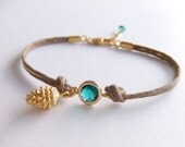 Pinecone Charm Jewelry Bracelet, Emerald Jewelry, Gold Filled, Dainty Bracelet, Gift for Her
