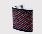 Plaid Covered Hip Flask...Stainless Steel 6oz Flask