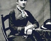 vintage photo tintype Young Lady Pink and BLue Neck tie Gold Jewelry Hat