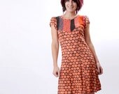 Coral Dress - Orange jersey - Knee-length dress - Coral Dots and patchwork - short sleeves - Fall fashion