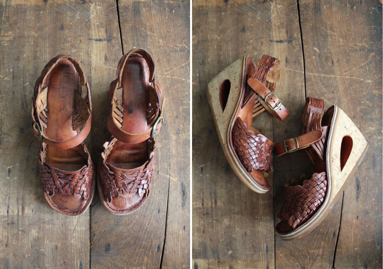1970s vintage cut out wedge sandals / size 7.5
