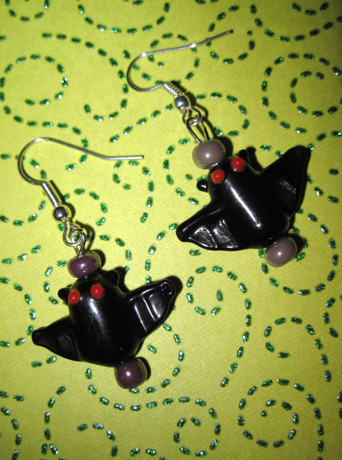 Halloween Bat Earrings Jewelry Spooky Cute Lampwork Glass Costume Accessory