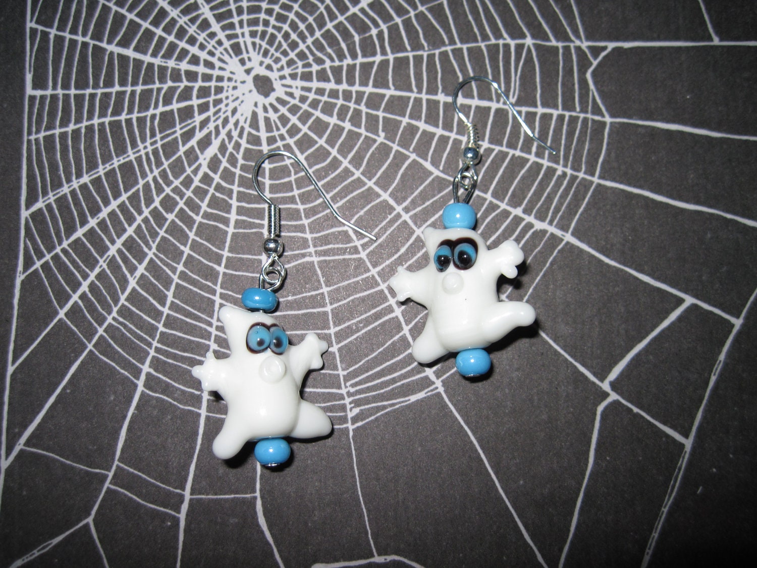 Halloween Ghost Earrings Jewelry Spooky Cute Lampwork Glass Costume Accessory