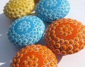 Hand Painted Monochromatic Dotted Drawer Knobs, Door Pulls, Spots, Set of 6