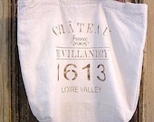 Large Natural Cotton Muslin French Design Tote Bag Purse