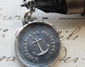 Anchor Wax Seal Necklace - Hope Sustains Me - Antique French Wax Seal Jewelry in fine silver