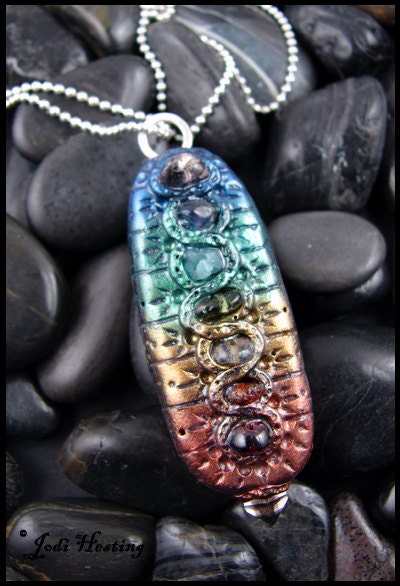 Beadworx - Polymer Clay Quartz Gemstone and Sterling Silver Pendant - Aura of the Chakra