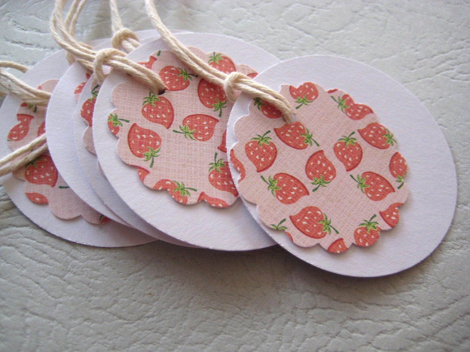 Gift Tag set of 6 Strawberry and Cream sweet gifttags- White cardstock back