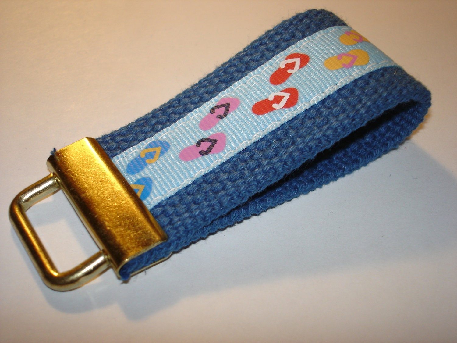 Mini Key Fob    ribbon / fabric on heavy cotton webbing