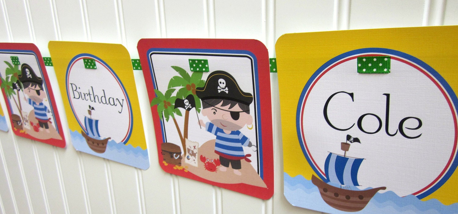 NEW- Pirate Kids Happy Birthday Banner - Choose Boy or Girl Pirate