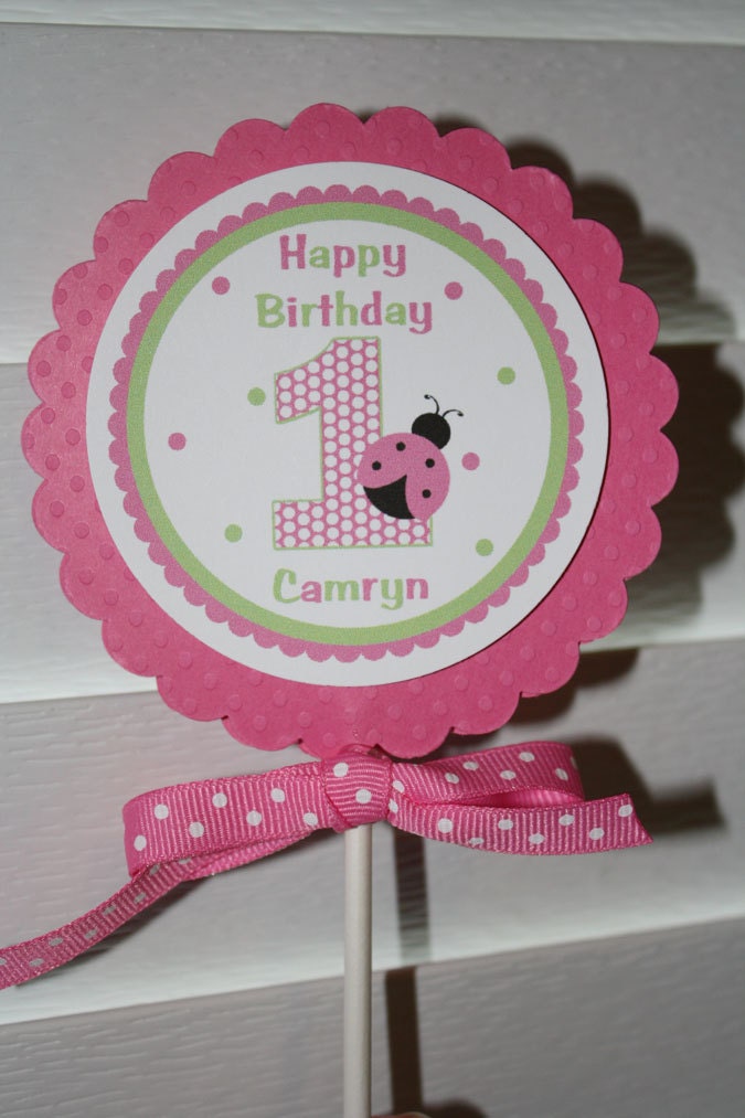 Sweet Ladybug Pink Centerpiece Pick Cake Topper - boy or girl