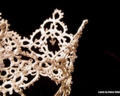 Fairytale Cinderella Princess Tatted White Wedding Crown with Swarovski Crystals