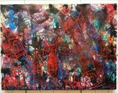 steeples, original colorful abstract cityscape painting, on sale