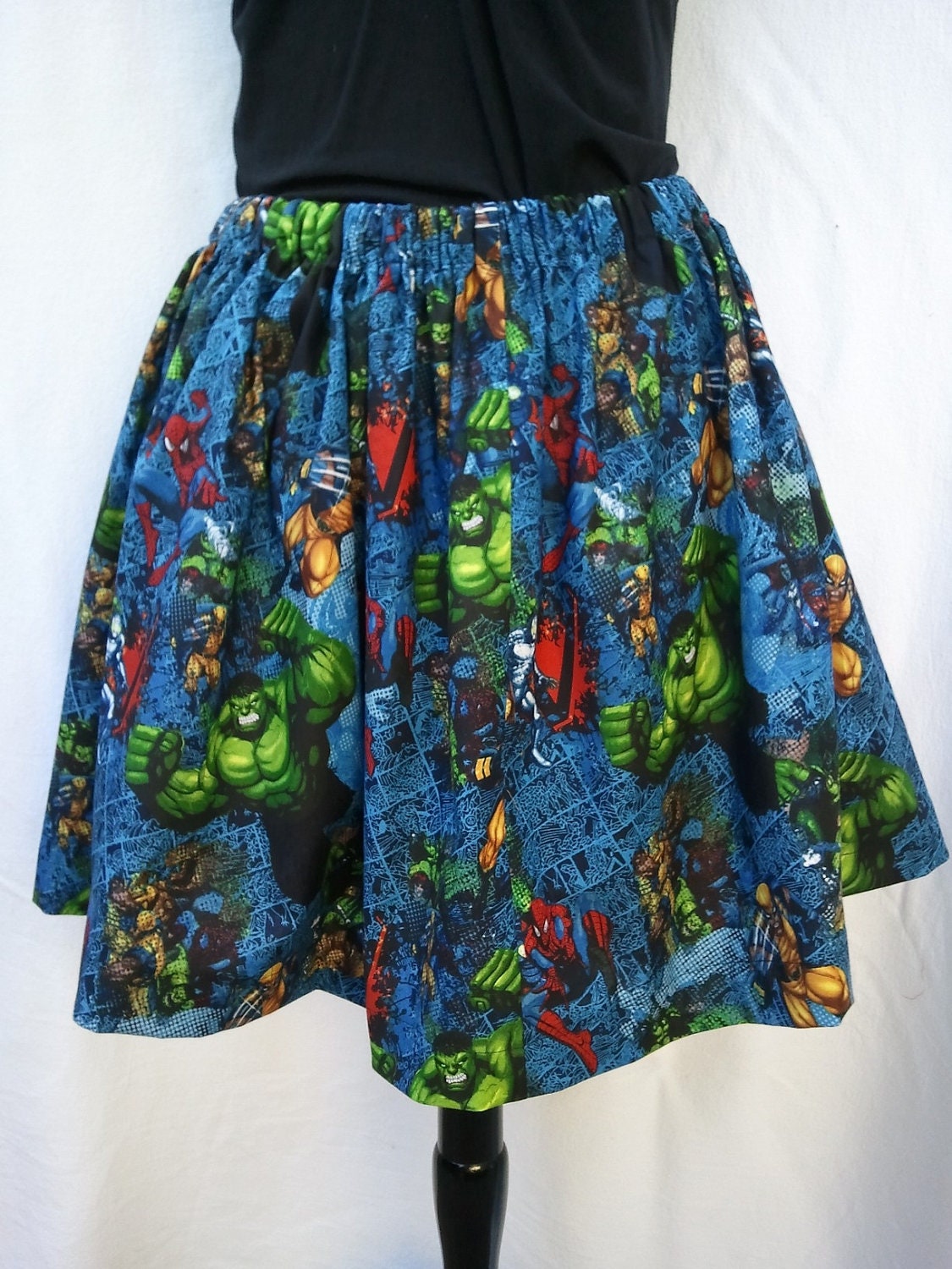 Ready to Ship....Women's Full Skirt Made From Superhero Avengers Fabric - Venom, Captain America, Spiderman, Ironman, Wolverine, Hulk, Thor