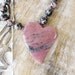 gemstone necklace carved heart pendant sterling silver necklace rhodonite necklace pink stone necklace boho necklace gift for bride CIJ