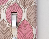 Light Switch Plate Cover, wall decor - white with pink and brown leaves, feathers, nature, natural, whispy, light, earthy