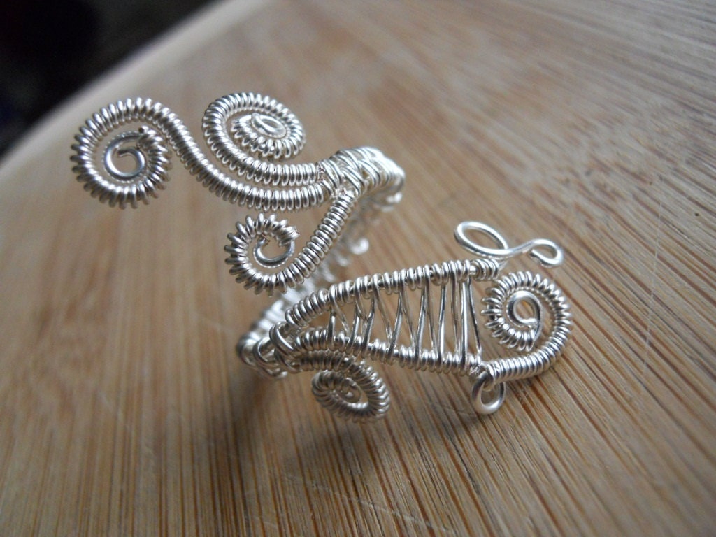 Silver Wire Ring Parawire Wrapped Adjustable Size 6 7 8 Waterfall Ring