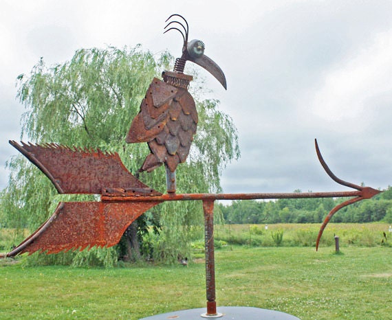 Weather Vane Bird Feeder Found Object Sculpture Metal Sclpture