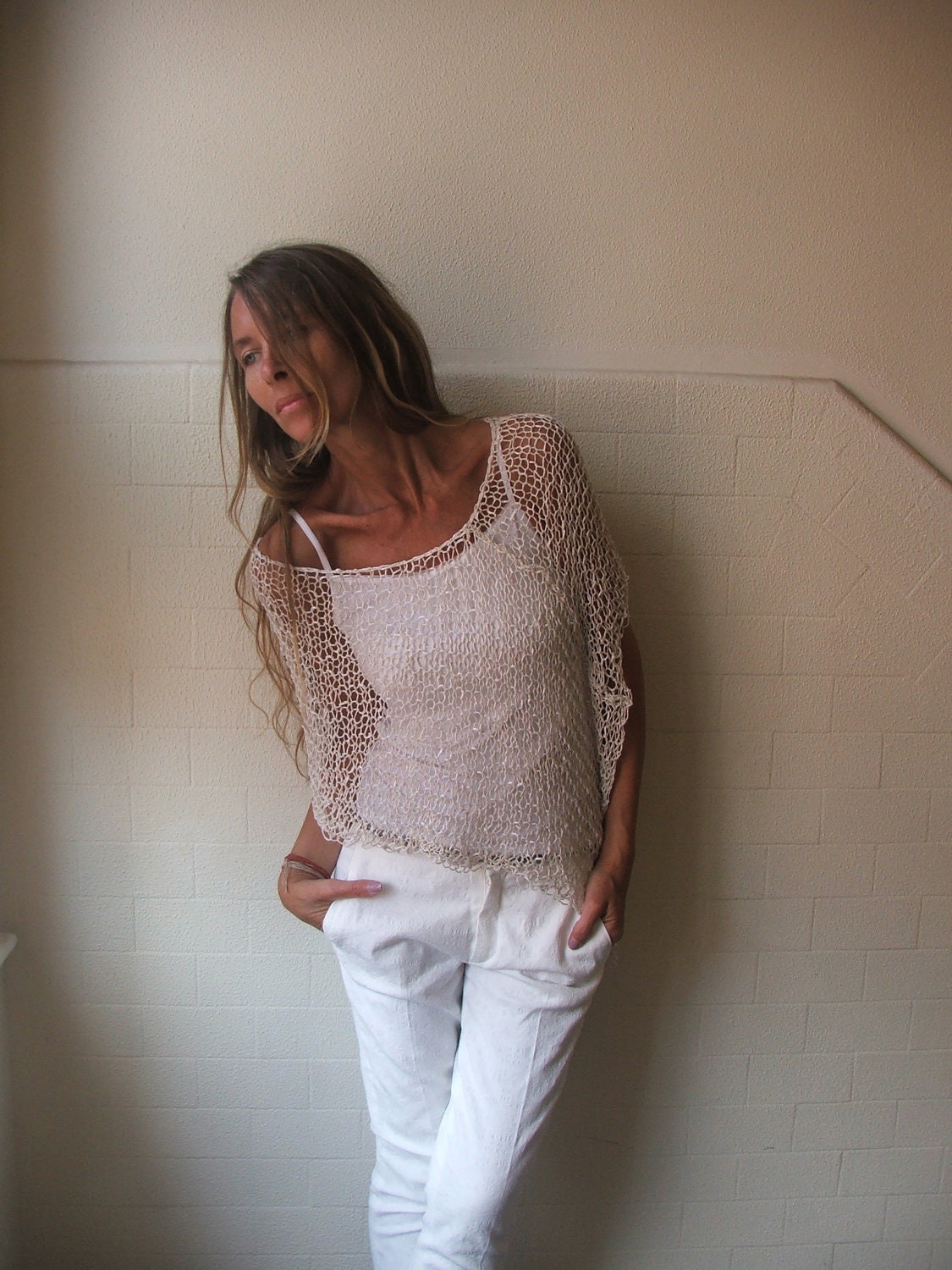 Ivory white summer poncho