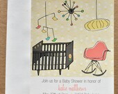 Mid Century Modern Nursery Baby Shower Invitation with Stickers Set