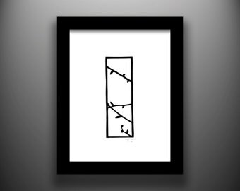 Branches original papercut, 2x6 framed 8x10