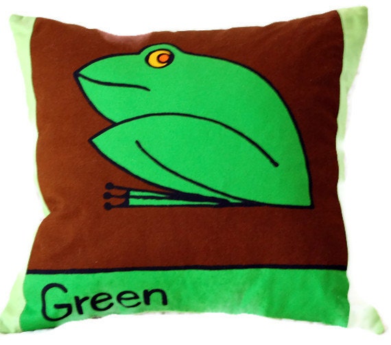 The Green Frog: Color Learning Pillow for Children, child's bedding, playroom decor, baby shower gift