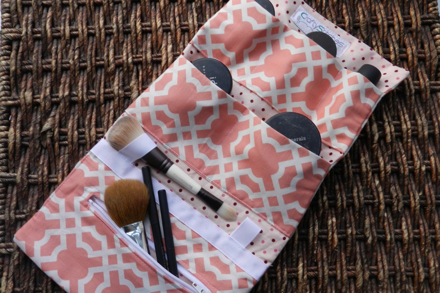 25% OFF Bridal Sale Mineral Make Up Organizer Roll Up Style Travel Case Choose Your Own Fabric