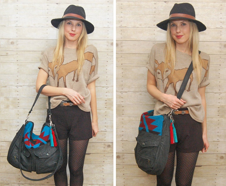 TUNDRA /// black leather bag with navajo southwestern fabric