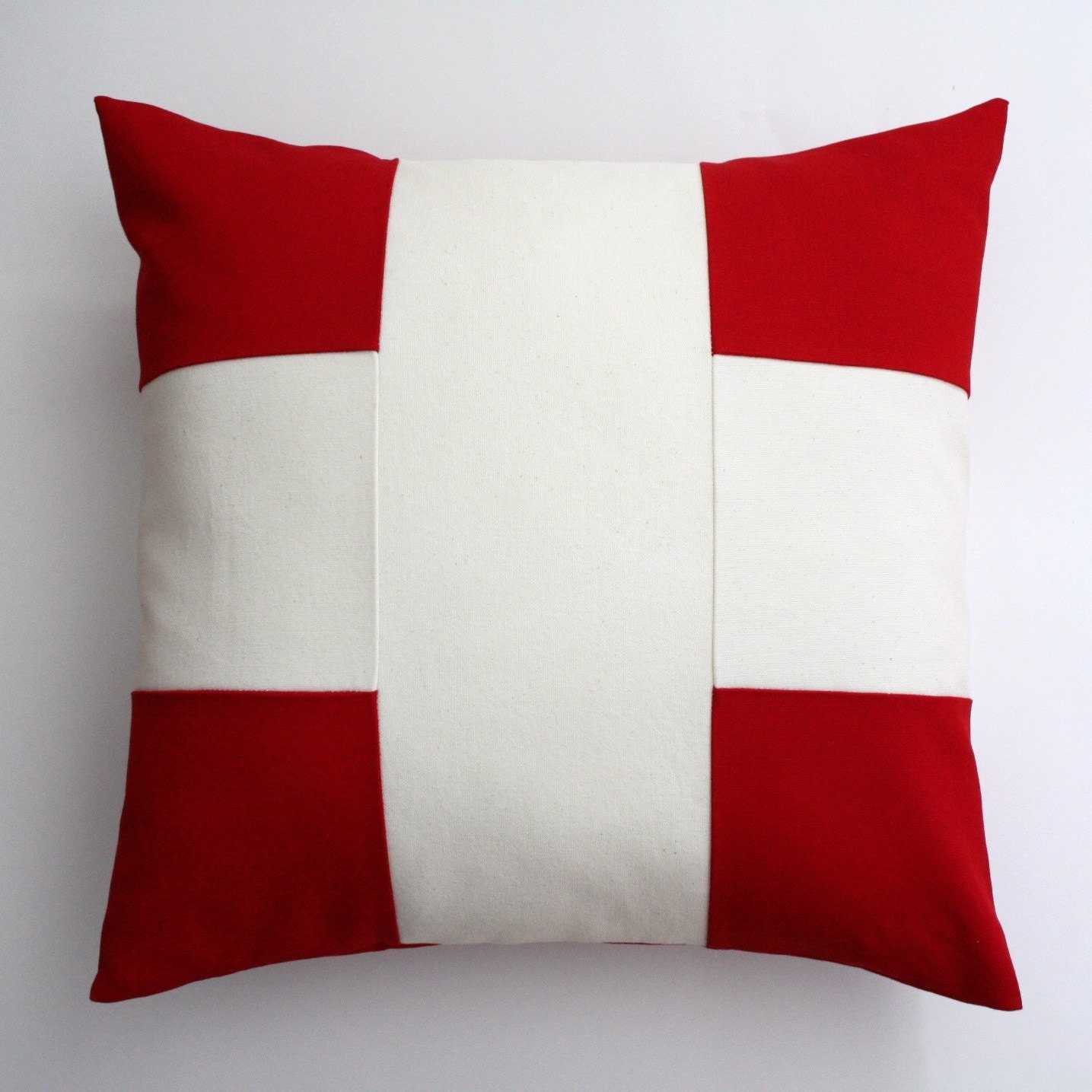 ORGANIC Red and White Throw Pillow Cover 18 x 18 Color Block, custom size and custom color available
