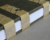 Large Long-stitch Notebook Covered with Khaki Linen and Sewn on Vellum