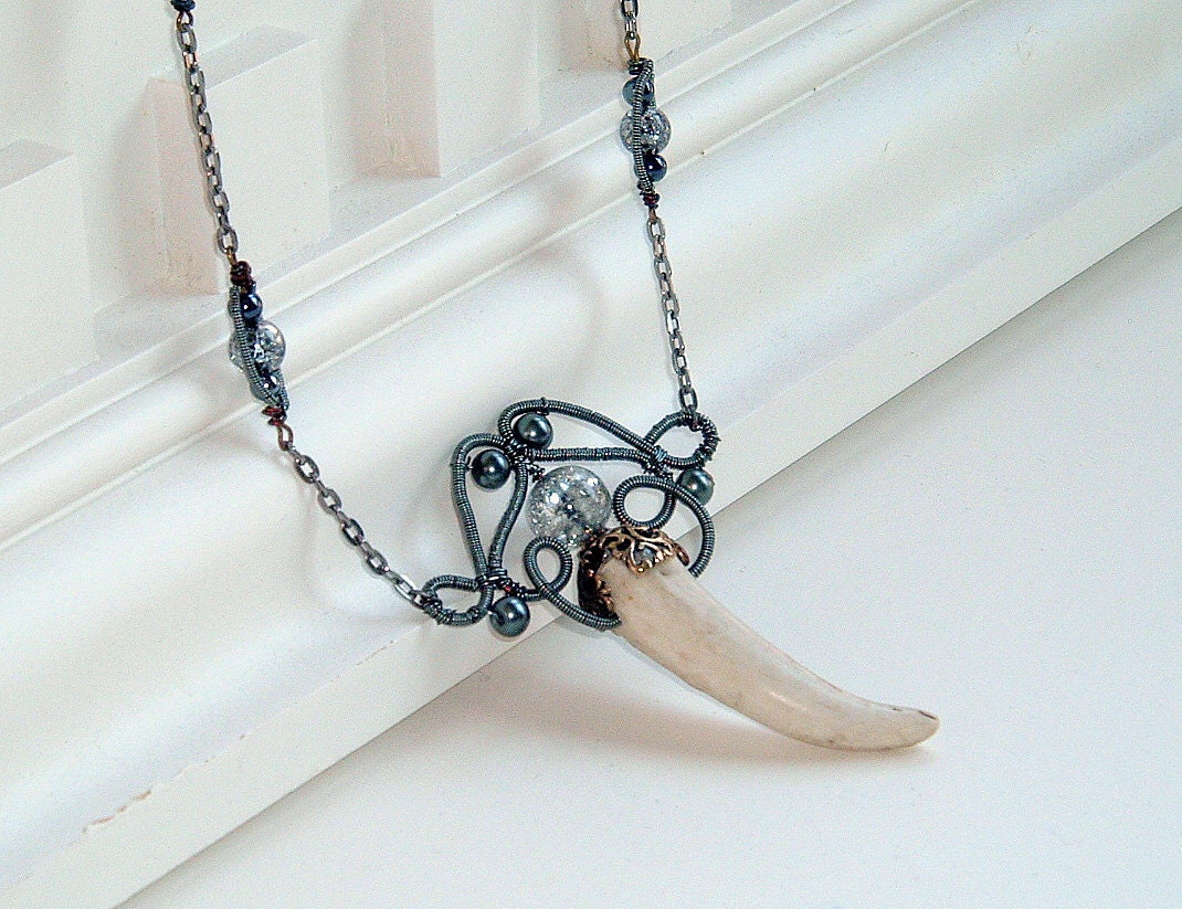 Antler Necklace Pendant Naturally Shed Wire Wrapped Beaded