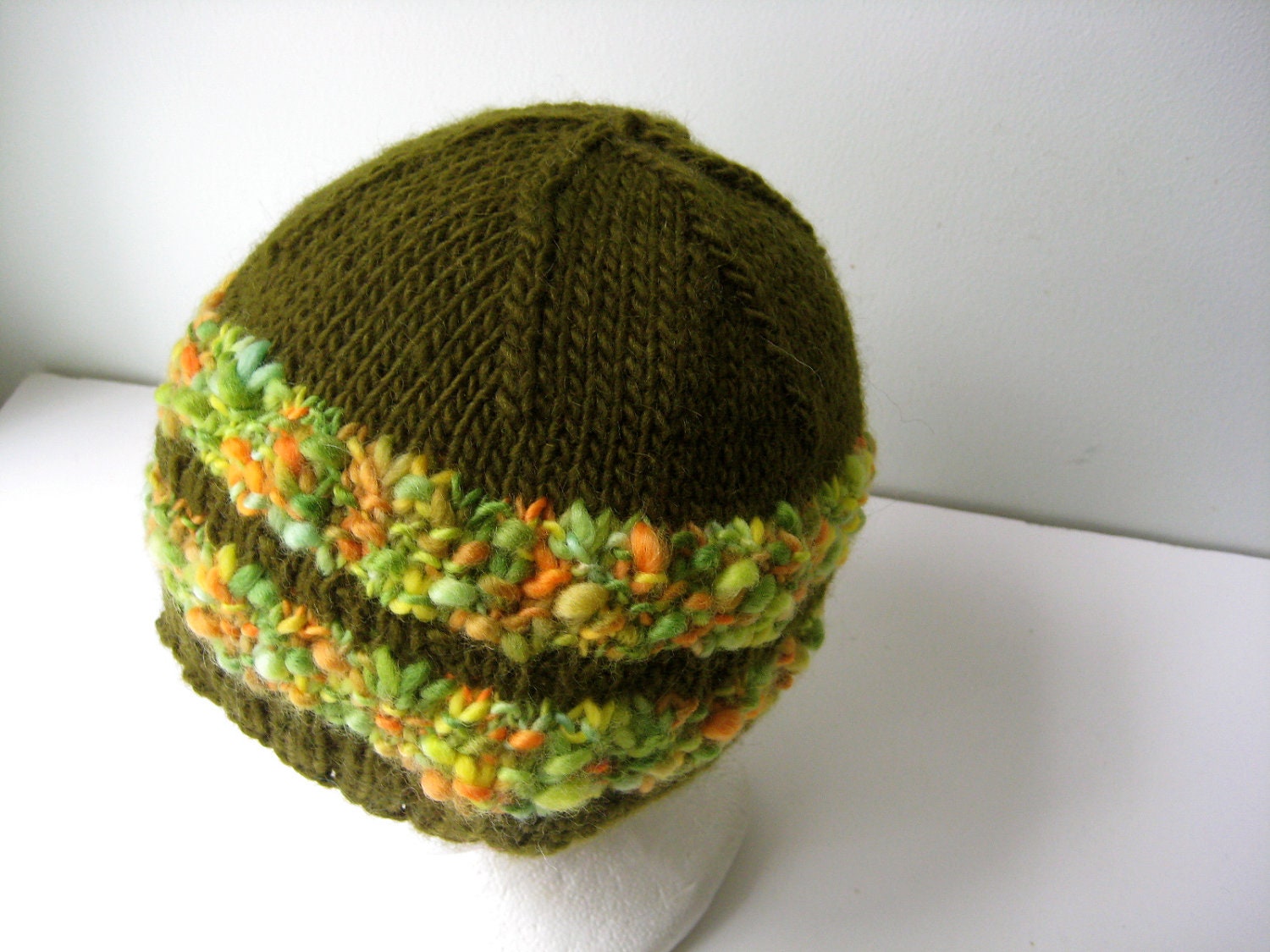 hand knit moss green wool hat