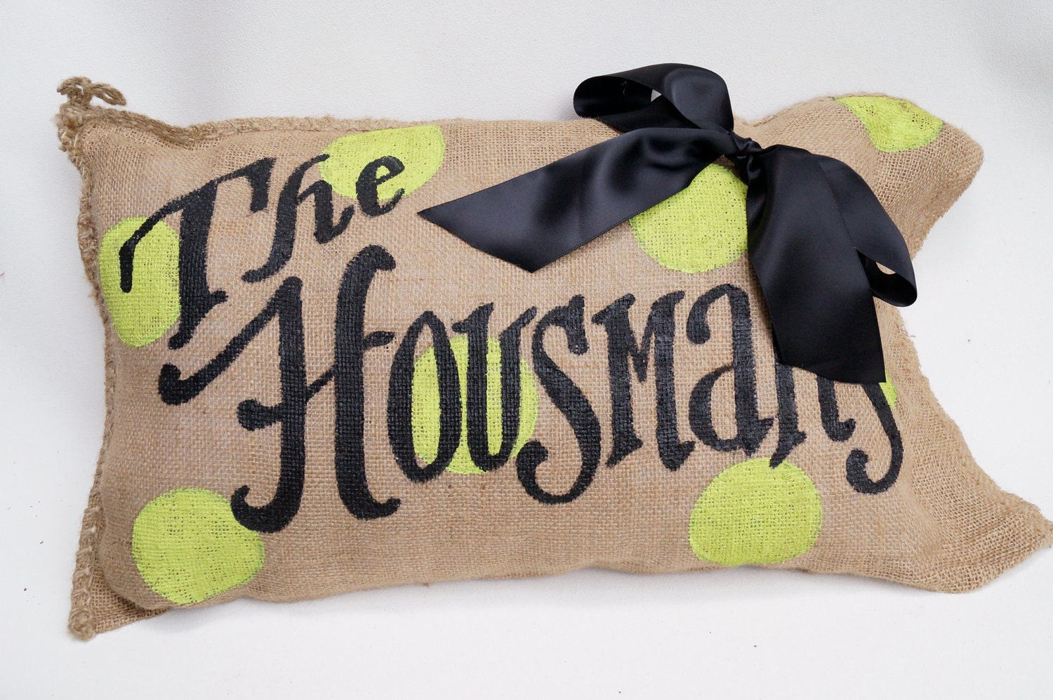 Polka Dot Monogram Name Burlap Pillow