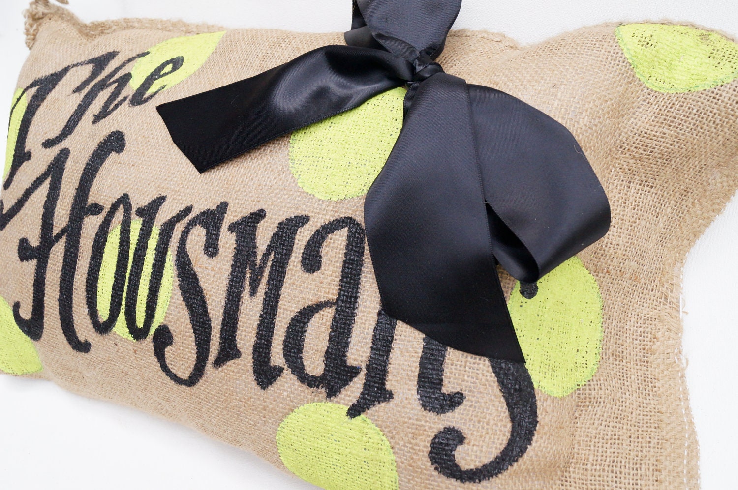 Polka Dot Monogram Name Burlap Pillow