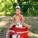 Boys First Birthday Mustache Hat - Cute hat in blue/light aqua, red and white stripes - Free personalization