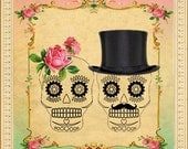 Printable DIY Wedding Invitation Suite - Digital Download - Customized Vintage Mexican Sugar Skulls Day of The Dead - Mint and Pink Ombre