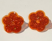 sparkly orange glitter flower pierced post earrings
