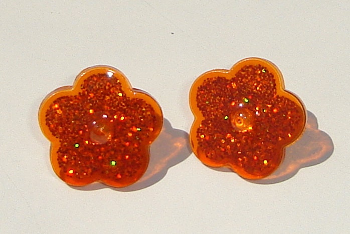 sparkly orange glitter flower pierced post earrings