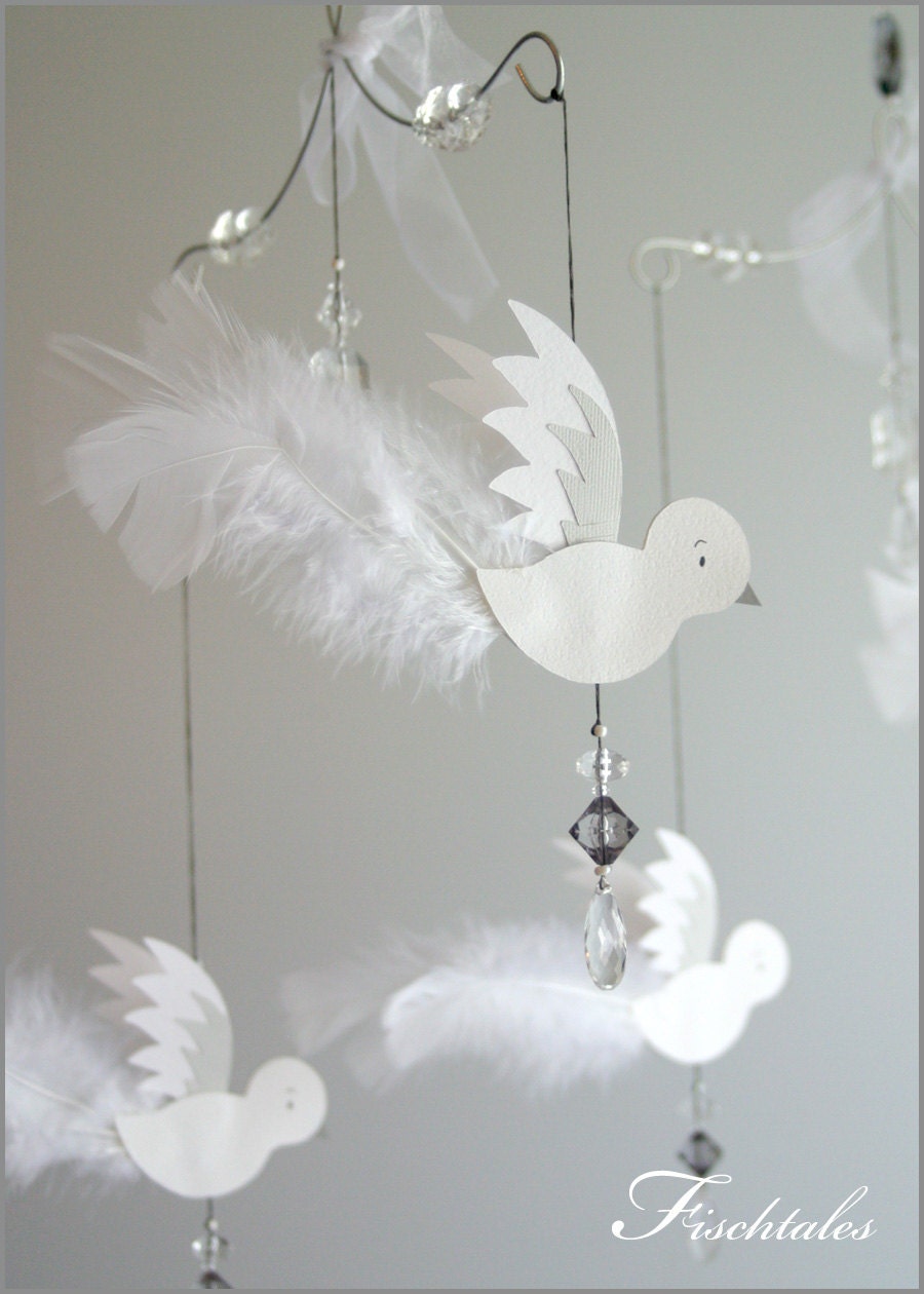 Sale Classic White Bird Mobile- Baby Mobile- Nursery Mobile