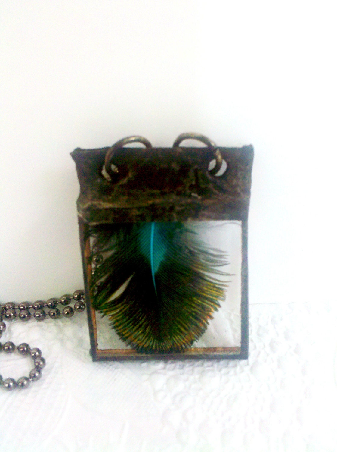 Peacock Feather Necklace, Soldered Glass Feather Necklace, Hipster Blue and Gold Feather Pendant, Gift For Women, Blue Feather Jewelry