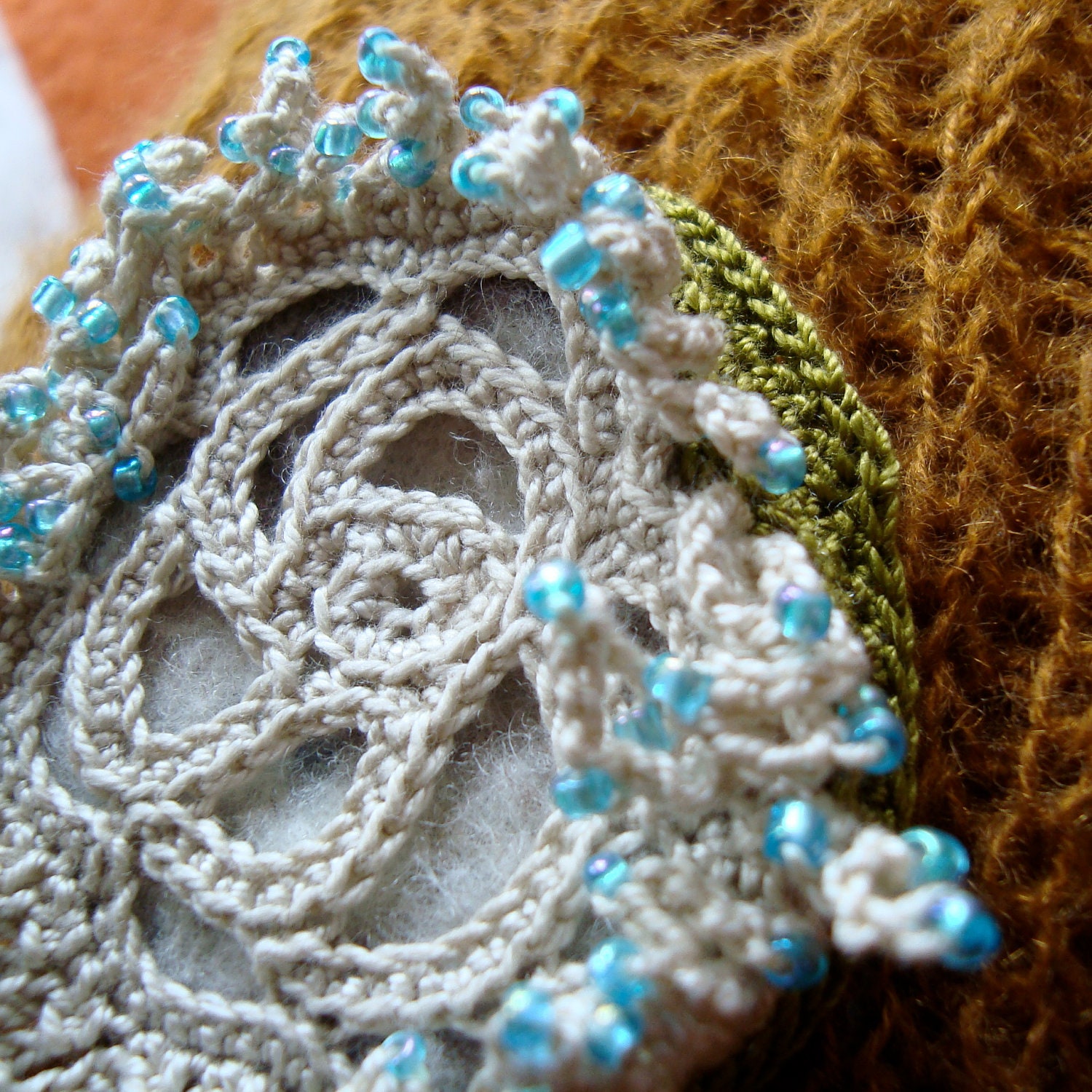 Medusa freeform crochet brooch