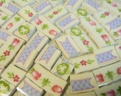 PRiCE ReDuCeD - China Mosaic Tiles - OLD PiNK RoSeS BLuE LaTTiCE- Vintage Broken Plate Tiles