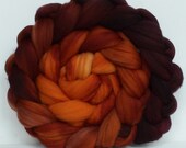 Hand Dyed Corriedale  or romney roving for spinning or felting Ginger and Plum 3.5ozs Pre-Order